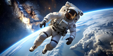 Wall Mural - an astronaut in space in near-earth orbit.