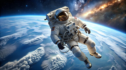 Wall Mural - an astronaut in space in near-earth orbit.