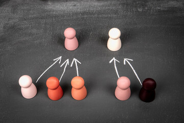 Wall Mural - audience engagement. wooden human figures on a chalkboard background