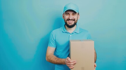 The delivery man holding box.