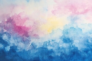 Sticker - Abstract watercolor painting featuring ethereal shades of pink, blue, and yellow blending harmoniously.