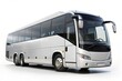 © Nima - A sleek, modern silver tour bus isolated on a white background. The bus is a symbol of travel, adventure