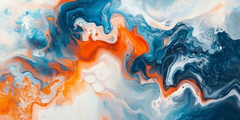 Wall Mural - a vivid piece of abstract art showcasing swirling patterns that elegantly blend blue, orange, and wh