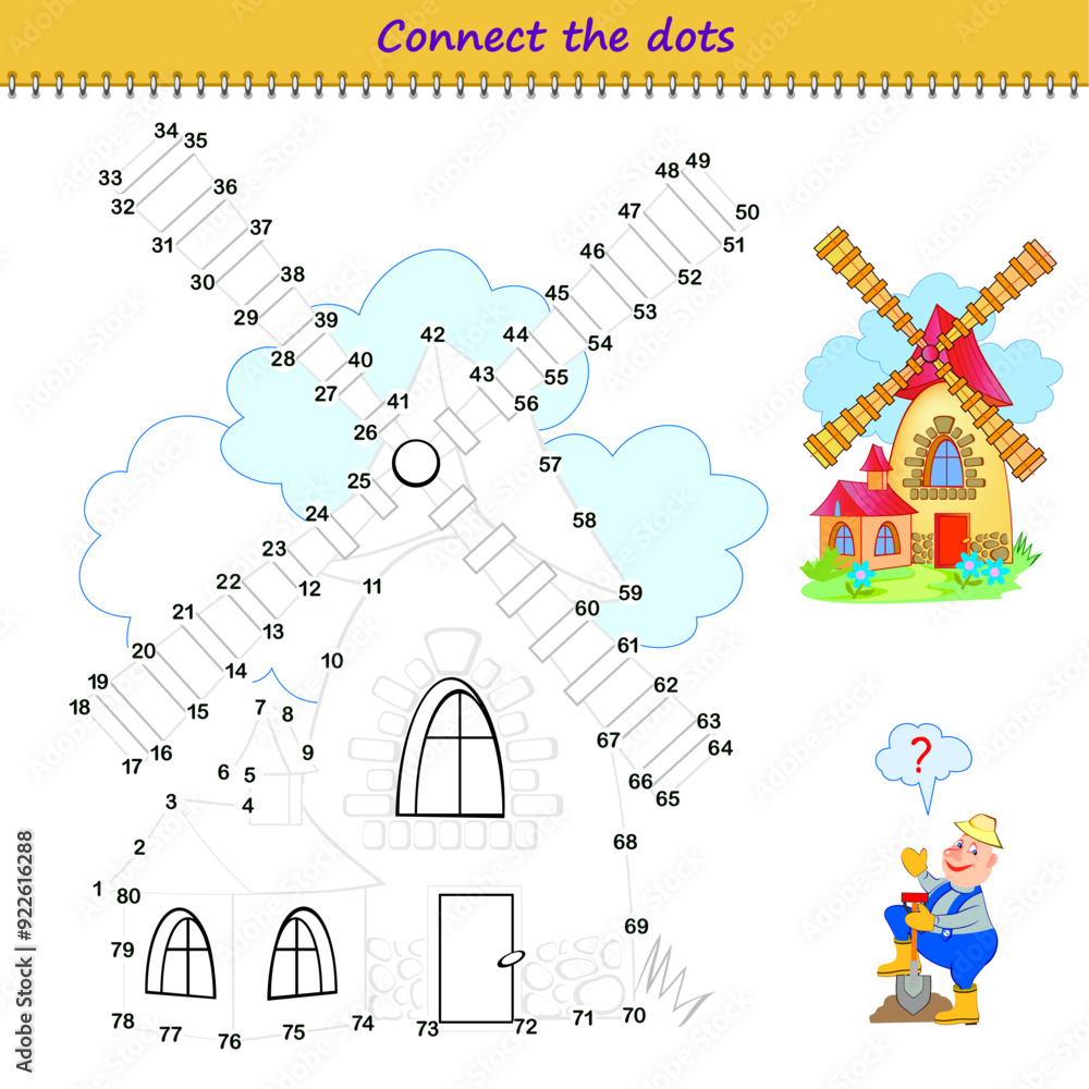 Connect the dots from 1 to 80 and draw the windmill. Trace the line ...