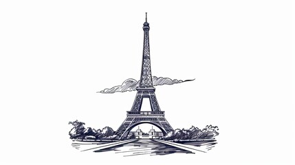 Eiffel tower Parisian symbol hand drawn