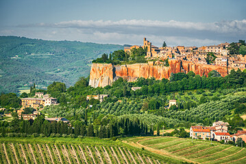 Orvieto, Italy. Historical hilltop old town of Orvieto, tuff city, view of the medieval walls and towers.