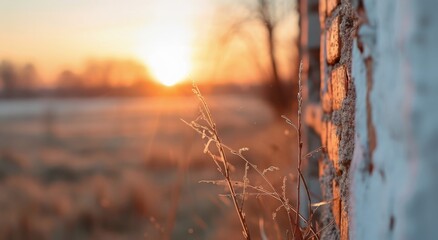 Wall Mural - Young Cow Observing Sunset in Rural Farm Setting