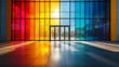 © arnaud - À l'intérieur d'un bâtiment moderne, la lumière filtre à travers les grandes fenêtres, illuminant le corridor et les parquets du bureau.