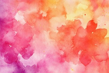 Poster - A vibrant watercolor abstract with blends of pink, red, orange, and yellow tones creating a lively and warm atmosphere.