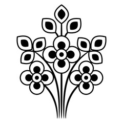 Wall Mural - Stylized branch with leaves and flowers. Beautiful floral motif. Folk style. Black and white silhouette.