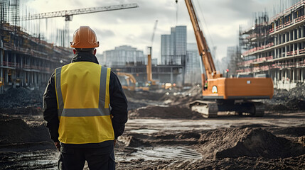 a men construction engineer wearing full ppe standing looking at construction site