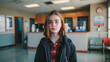 © ChristacilinCreative - A sad looking teen transgender pensive girl boy teenager with long hair in a clinic hospital setting