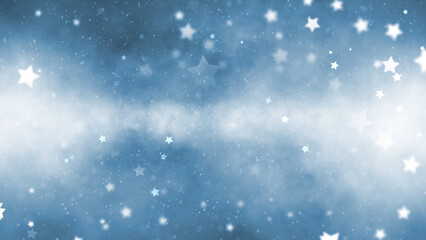 Wall Mural - blue winter bokeh sky background with snowflakes and stars copy space illustration background. conce