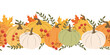 © Tatiana - Autumn pumpkins and forest leaves and berries horizontal seamless border. Seasonal fall banner design for greeting. Illustration