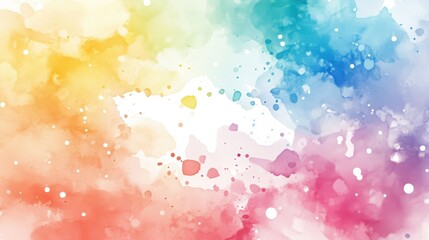 Poster - Abstract watercolor painting with vibrant splashes and gradient blending of yellow, green, blue, and pink hues.