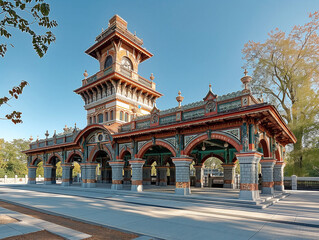 Canvas Print - A large building with a clock tower and a green roof