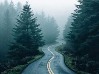 Wall Mural - A road with a curve and trees in the background