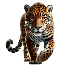 cutout walking Jaguar isolated on transparent background.