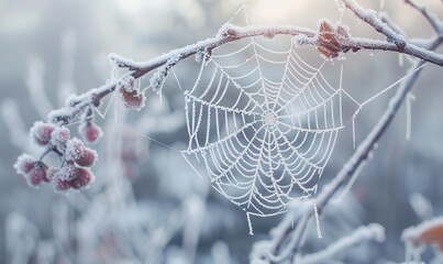 Frosty white spider web