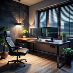Modern workspace for web developer with bis codding screen