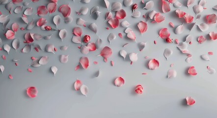 Wall Mural - Colorful Rose Petals and Blooms Arranged on a White Background