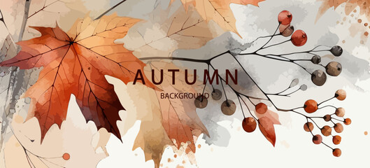 Wall Mural - Autumn leaves border. Frame of falling autumn leaves. Leaf fall. Autumn flying leaves. background with falling leaves . Abstract art autumn minimalistic background with brush texture