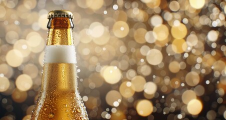 Wall Mural - Refreshing Beer Bottle Against a Sparkling Festive Background