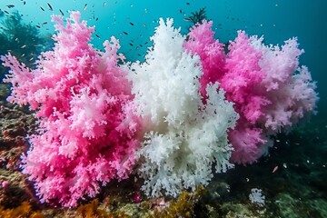 Wall Mural - An image depicting the phenomenon of coral bleaching, with once-colorful coral turning pale due to environmental stress, highlighting the urgent need for reef conservatio