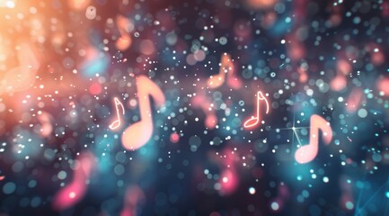 Poster - Colorful Musical Notes Floating Through a Starry Background at Night