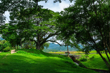 Wall Mural - a public place leisure travel landscape lake views at Ang Kaew Chiang Mai University and Doi Suthep nature forest Mountain views spring cloudy sky background with white cloud.