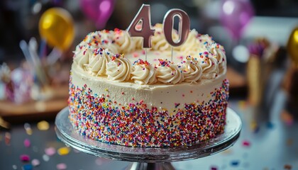 Wall Mural - Elegant 40th Birthday Cake with Glitter Decoration on Celebratory Table