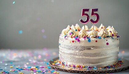 Wall Mural - Celebratory 55th Birthday Cake with Colorful Confetti