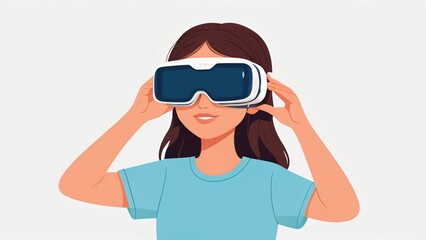 simple flat of girl experience wearing vr glasses illustration