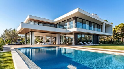 Wall Mural - Contemporary home with a swimming pool, contemporary beachfront pool villa, opulent villa