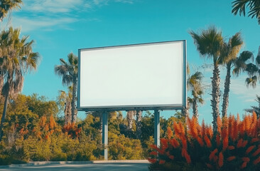 Wall Mural - Mockup of an outdoor billboard advertisement in a seaside resort city