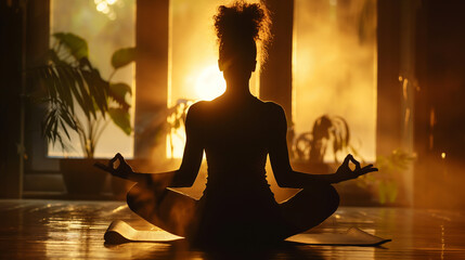 Silhouette young woman practicing yoga