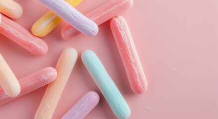 Wall Mural - Colorful Candy Sticks Arranged on a Soft Pink Background