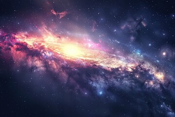 Wall Mural - Colorful spiral galaxy in deep space with stars and dust, showing the beauty and vastness of the universe.