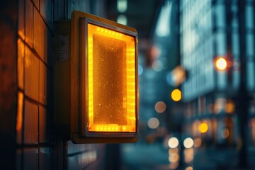 Wall Mural - A traffic light stands out against the dark city street at night, providing guidance to drivers and pedestrians