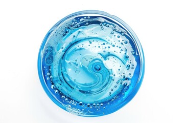 Wall Mural - A blue glass container filled with clear water and air bubbles