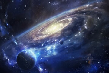 Wall Mural - Planets and stars in the vastness of space create a beautiful and awe-inspiring scene.