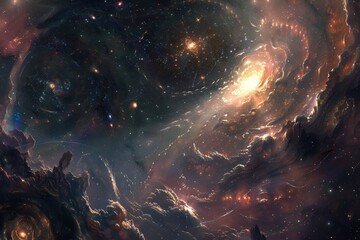 Wall Mural - Colorful and detailed painting of a nebula and stars in deep space