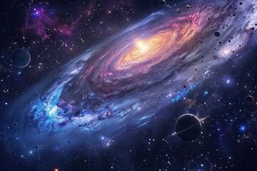Wall Mural - Colorful spiral galaxy with stars and planets in deep space