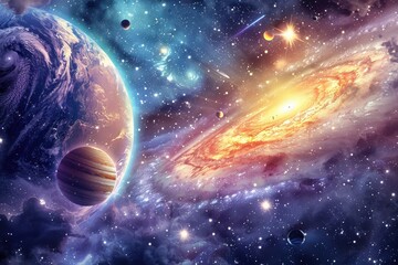 Wall Mural - planets and stars in the vastness of space create a beautiful cosmic landscape.