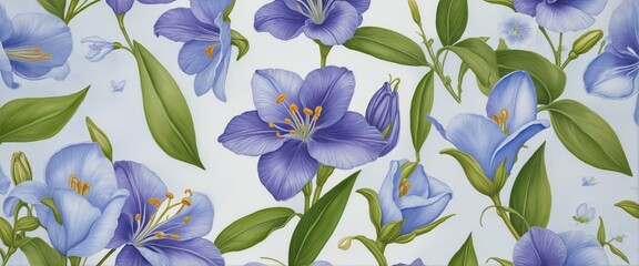 Wall Mural - Close-up of blue spreading bellflower flowers frame graphic