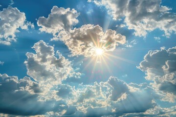 Poster - A bright beam of sunlight shining through white and gray clouds