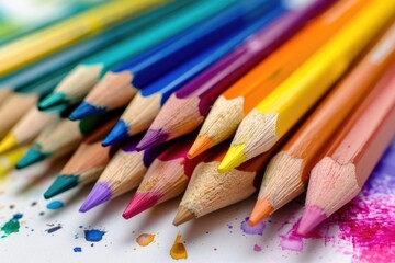 Canvas Print - A close-up view of a variety of colored pencils arranged neatly