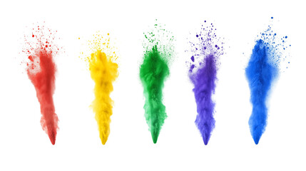 Set of Colorful Powder Explosions - Isolated on White Transparent Background, PNG
