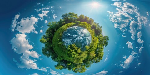 Wall Mural - a small planet with trees and clouds in the background