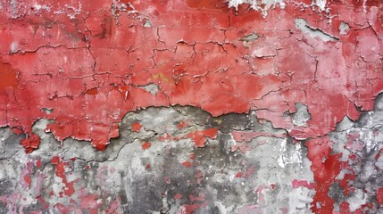 Poster - Old weathered cement wall with red paint peeling off, cracks, and a copy space image